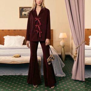 Sleeper | Stardust Lurex Lounge Suit in Burgundy | Size S